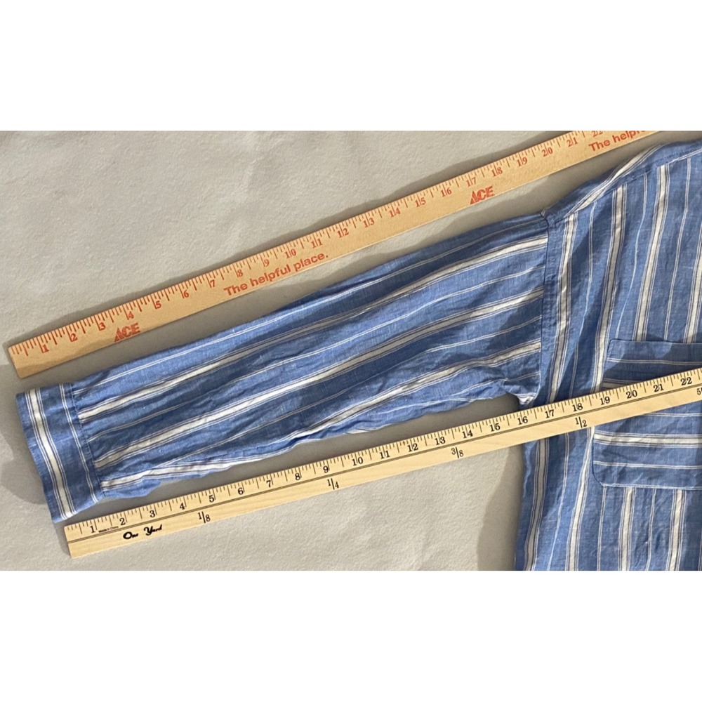 J Jill Love Linen Shirt womens Medium Blue & White Striped Linen‎ Button-Up - Picture 9 of 11